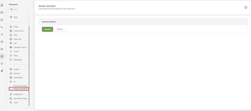 LiveAgentでアンサーアシスタントを有効にする方法を示す画像