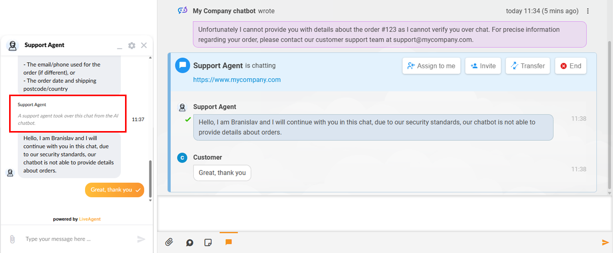 LiveAgent AI 人間ハンドオーバー プレビュー