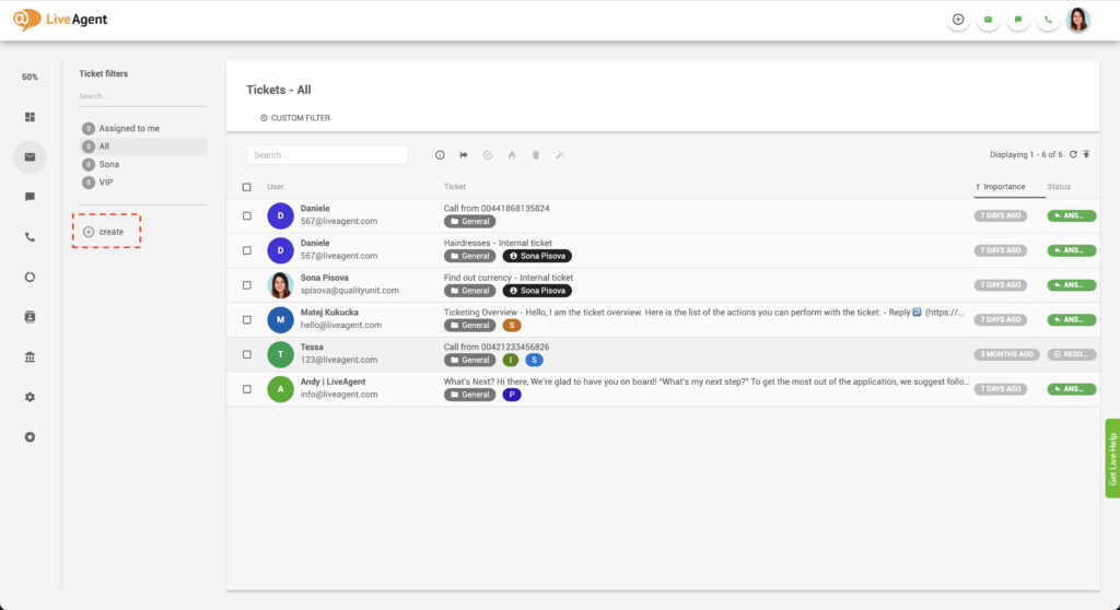 LiveAgentフィルターを作成