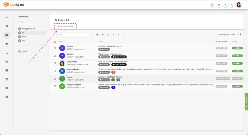 LiveAgentカスタムフィルター