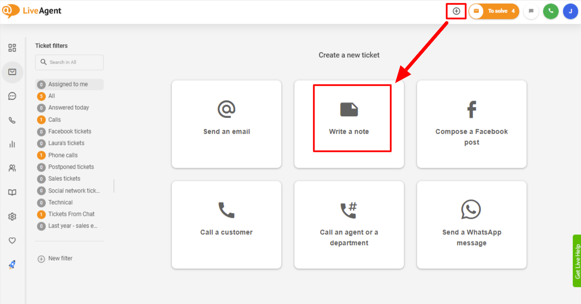 LiveAgentは内部ノートを使用してチケットを作成します