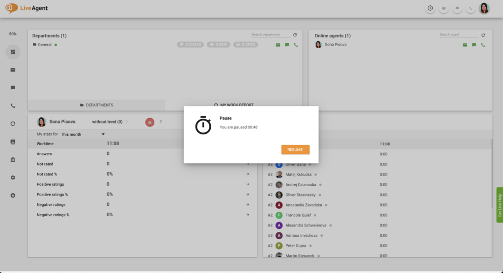 LiveAgent一時停止機能