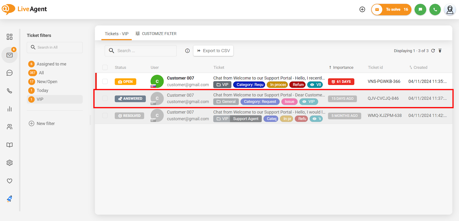 会話ログをエクスポートするための手順を示すLiveAgentインターフェース