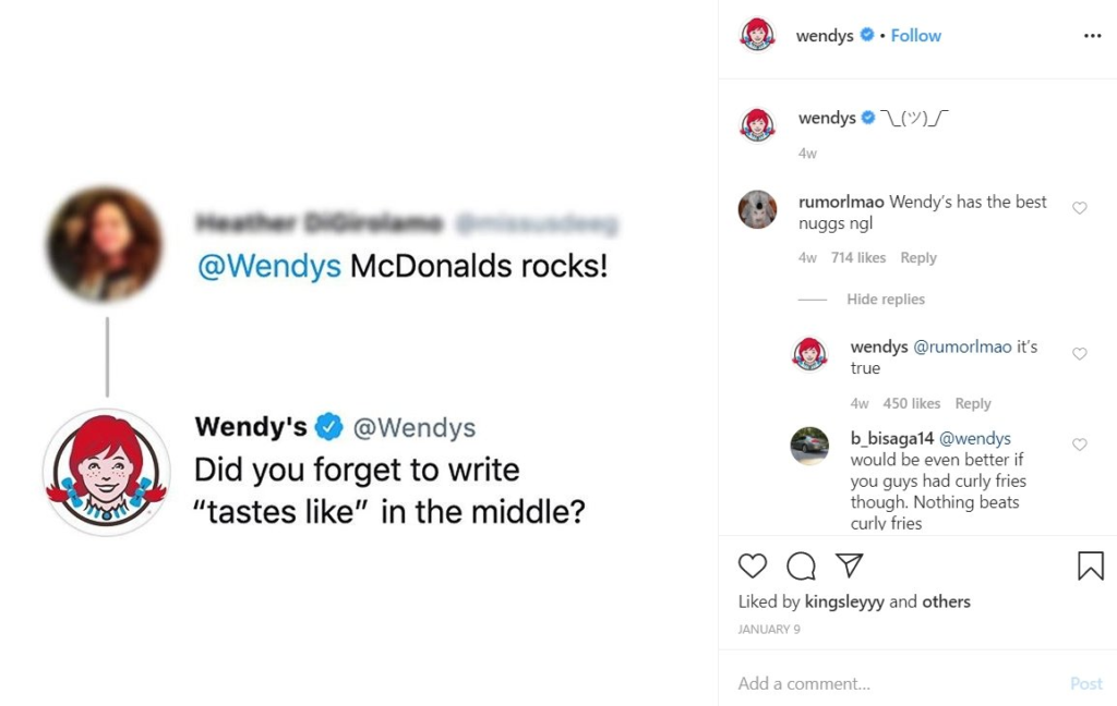 Wendyの強いInstagramプレゼンス