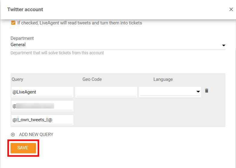 Twitter統合設定を保存