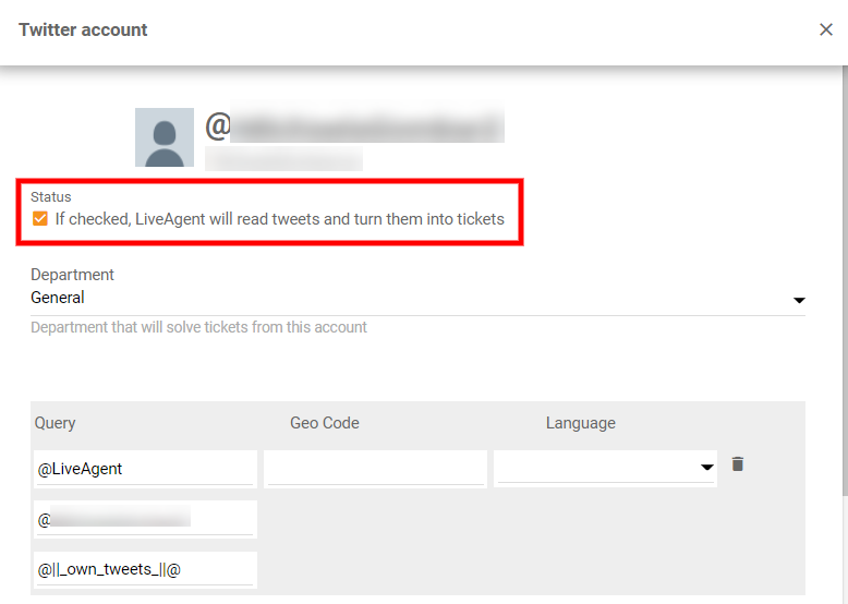 Twitterのステータスチェックボックスをチェック