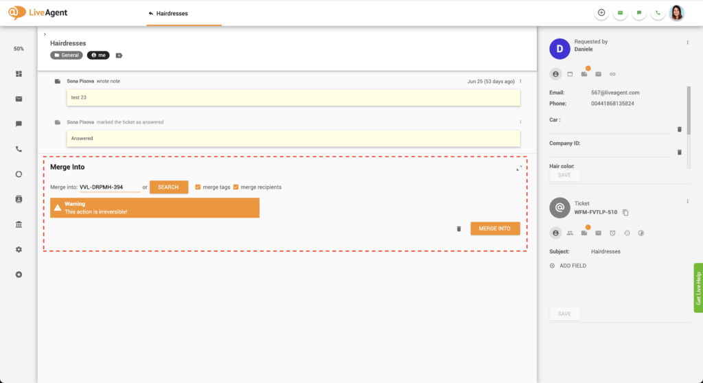 2つのチケットをマージ
