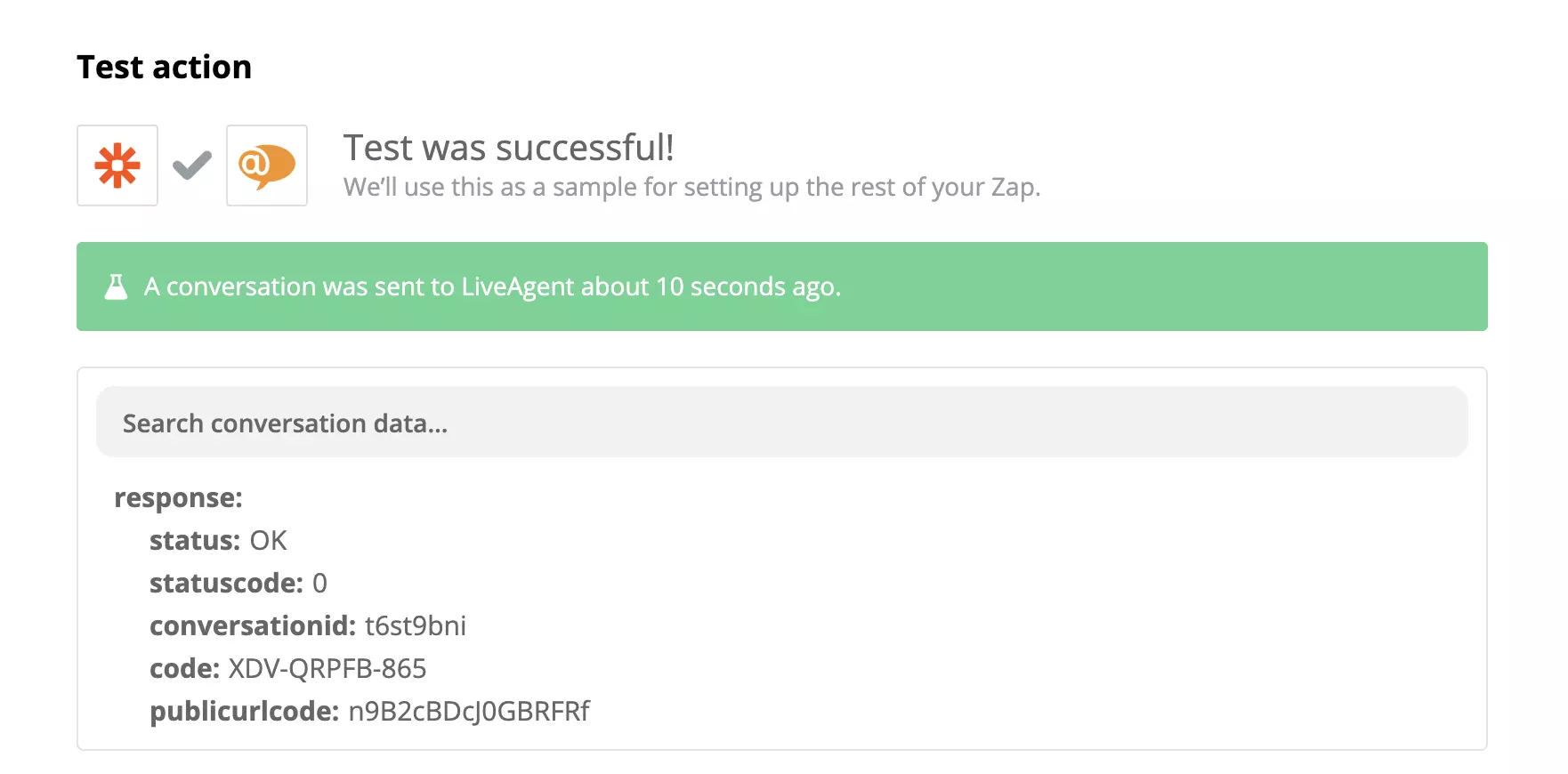 StripeとLiveAgent統合の成功したテスト