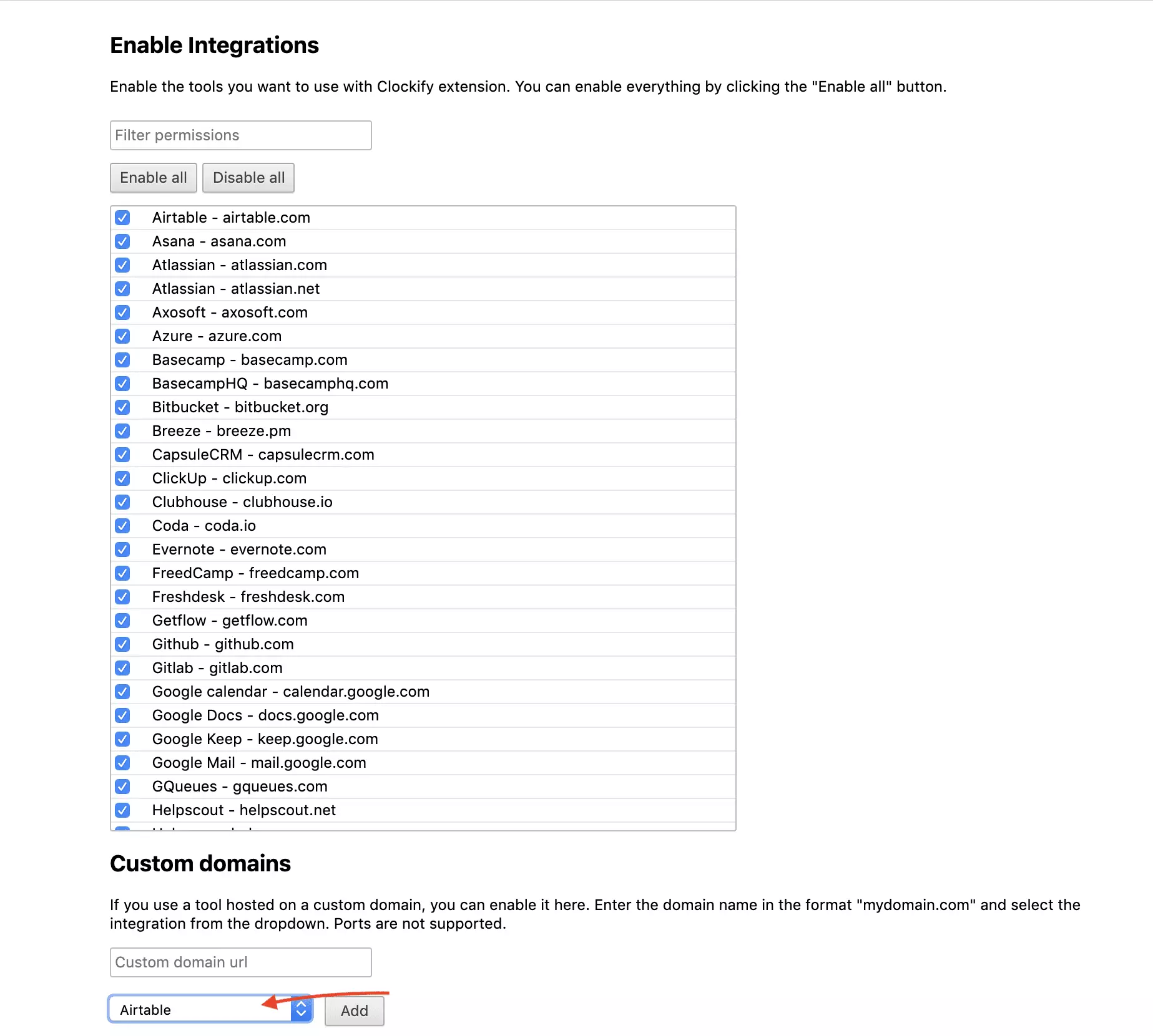 Clockify統合選択