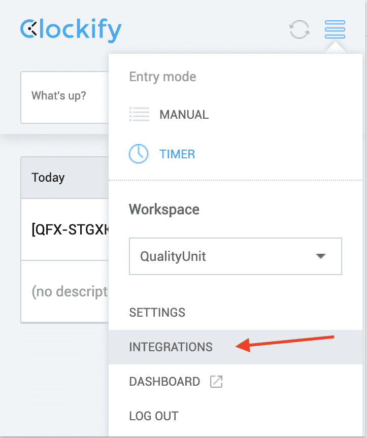 Clockify統合メニュー