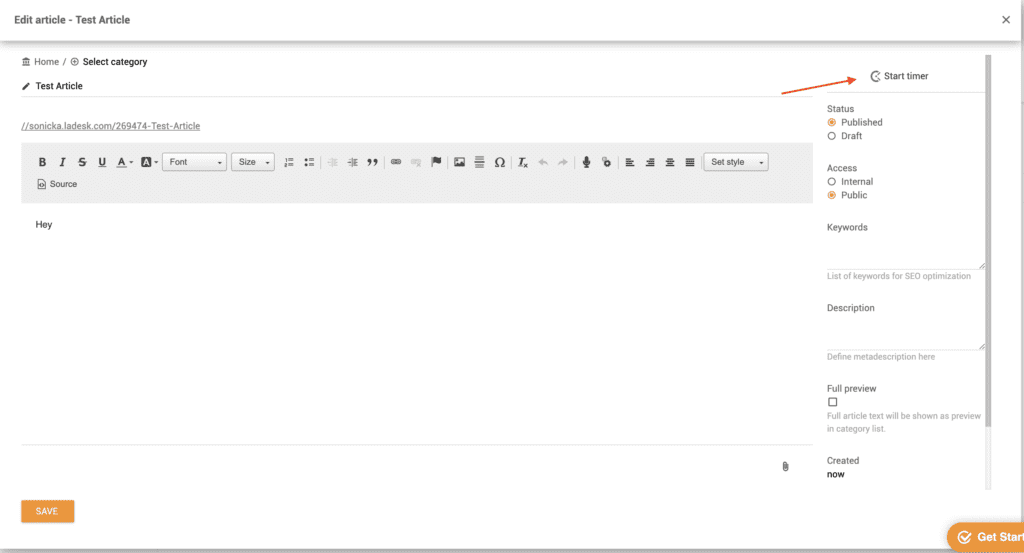 ナレッジベース内のClockifyタイマー