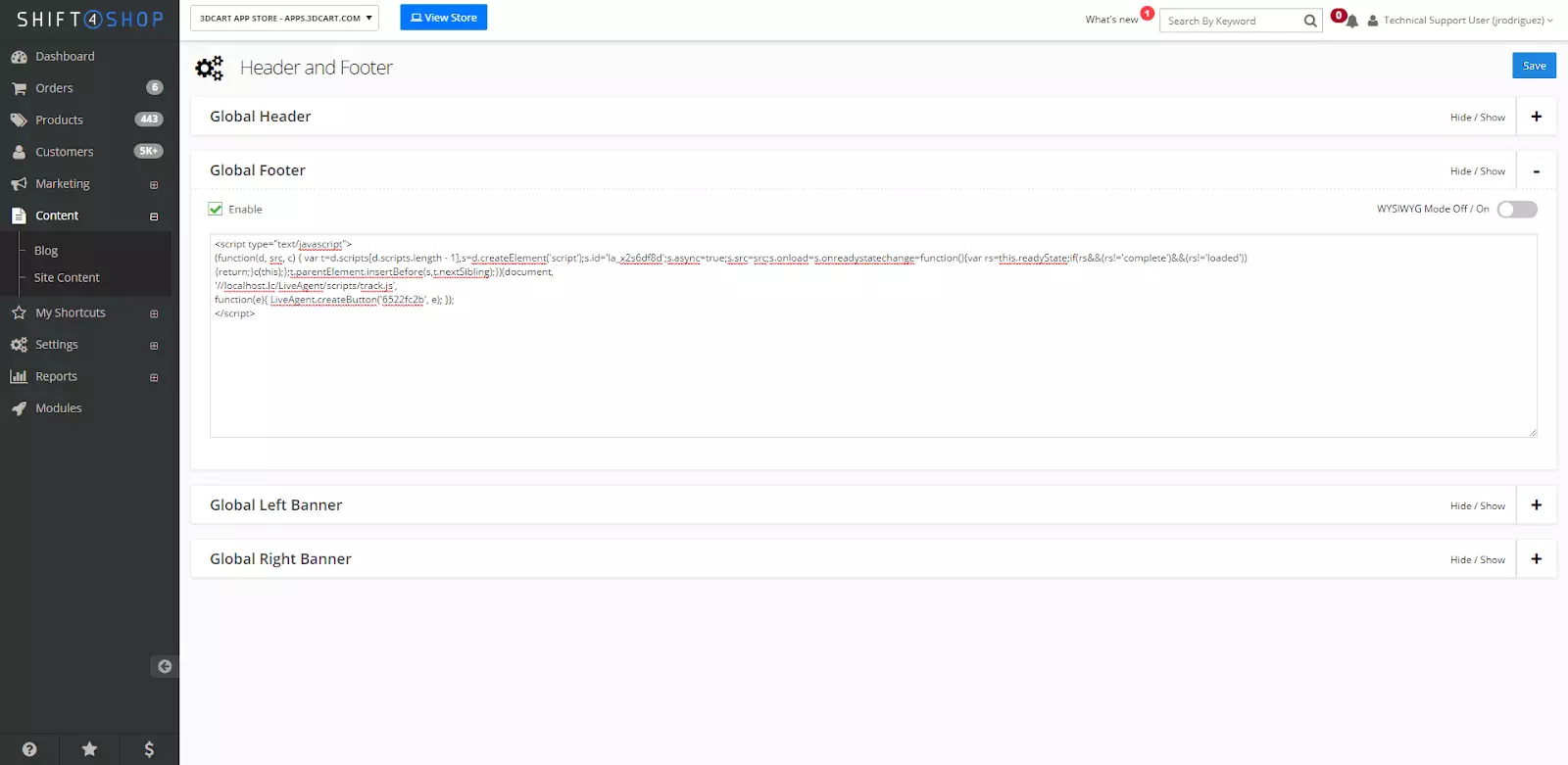 コードカスタマイズオプション付きのShift4Shop設定