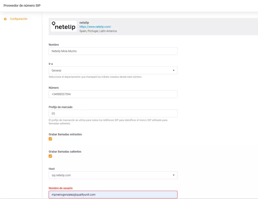 Netelip LiveAgent統合認証情報
