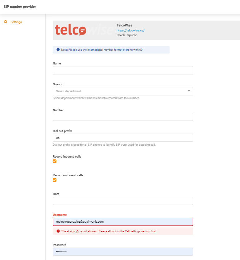 Telcowise認証情報