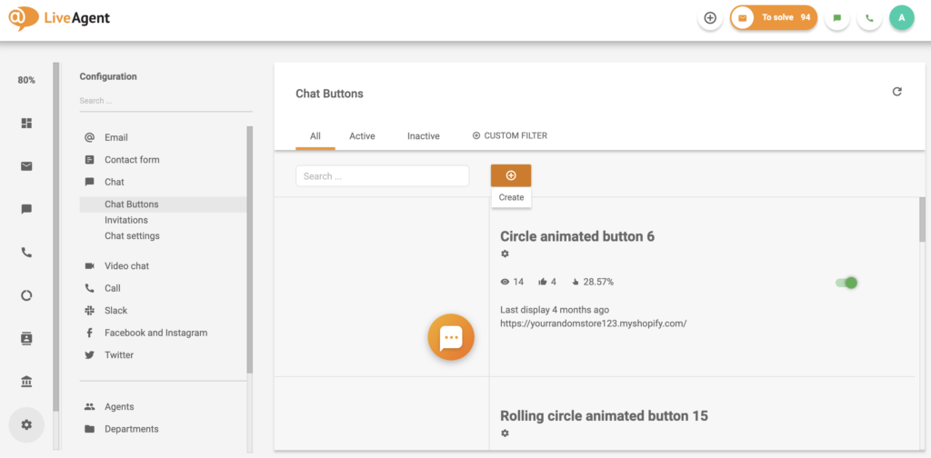 LiveAgent 設定のチャットボタン設定