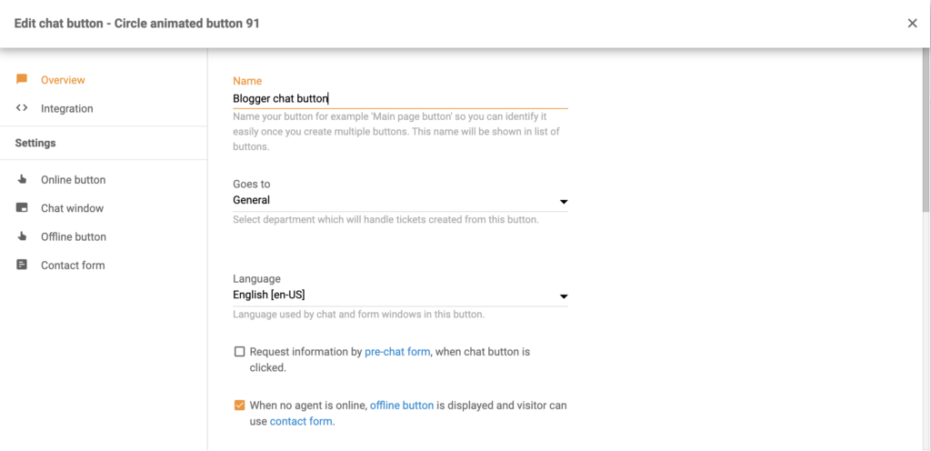 複数オプション付きの LiveAgent チャットボタン設定