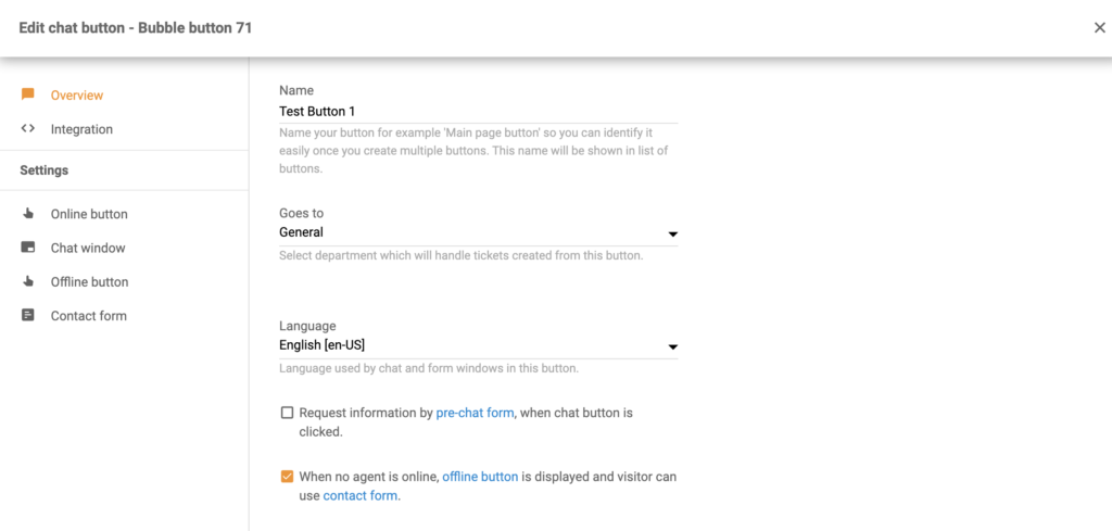 Volusion 統合の一部としてのチャットボタン設定