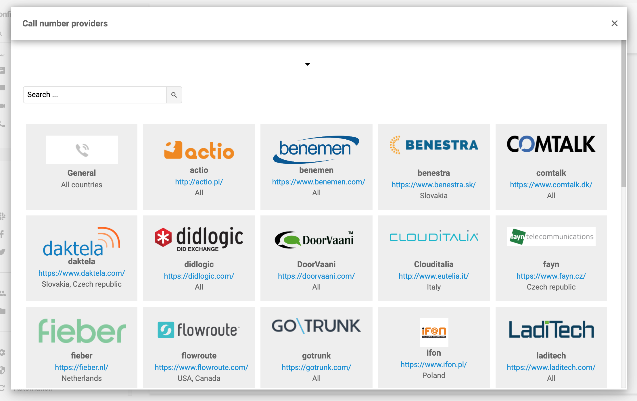 LiveAgentコール番号プロバイダー