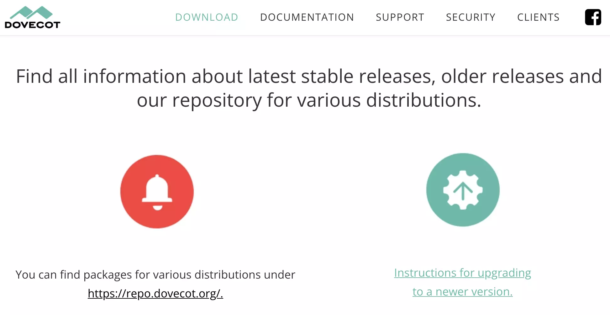 最新リリースの利用可能なダウンロードを含むDovecotウェブサイト