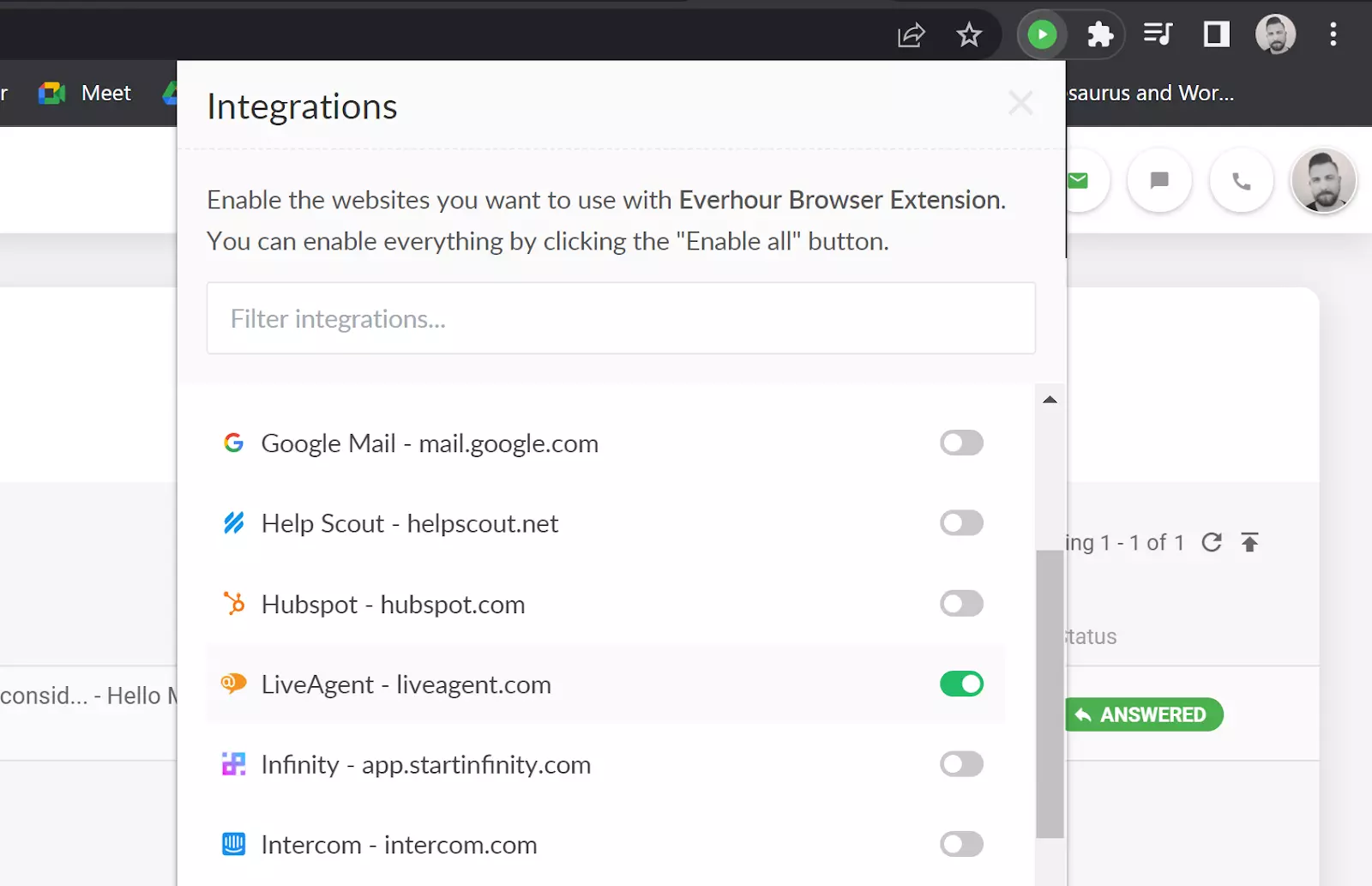 Everhour - LiveAgent統合を有効にする
