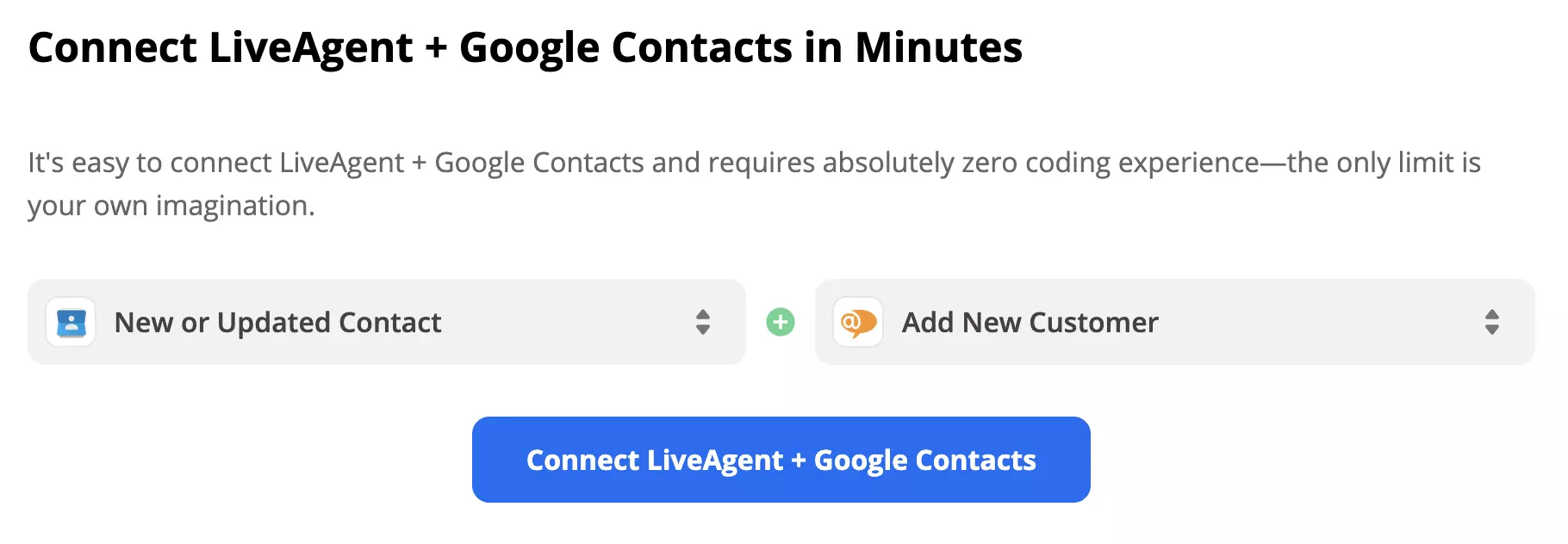 Google ContactsトリガーNew or Updated ContactおよびLiveAgentアクションAdd New Customer