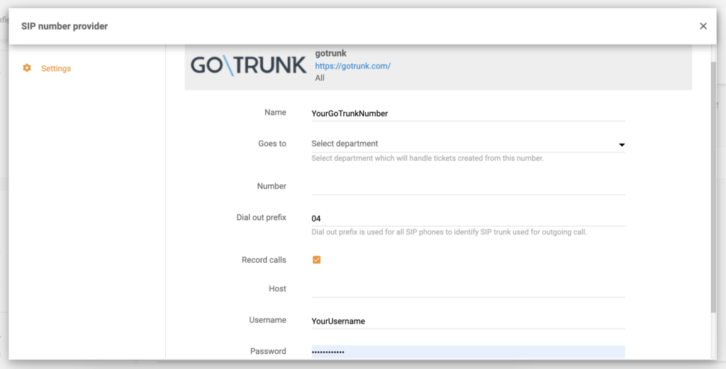 LiveAgent での GoTrunk の最終構成