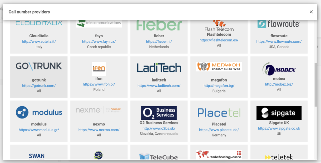 LiveAgent の VoIP プロバイダー リストの GoTrunk