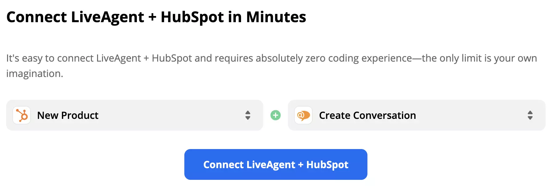HubSpotの新製品トリガーがLiveAgentの会話作成アクションをアクティブにします