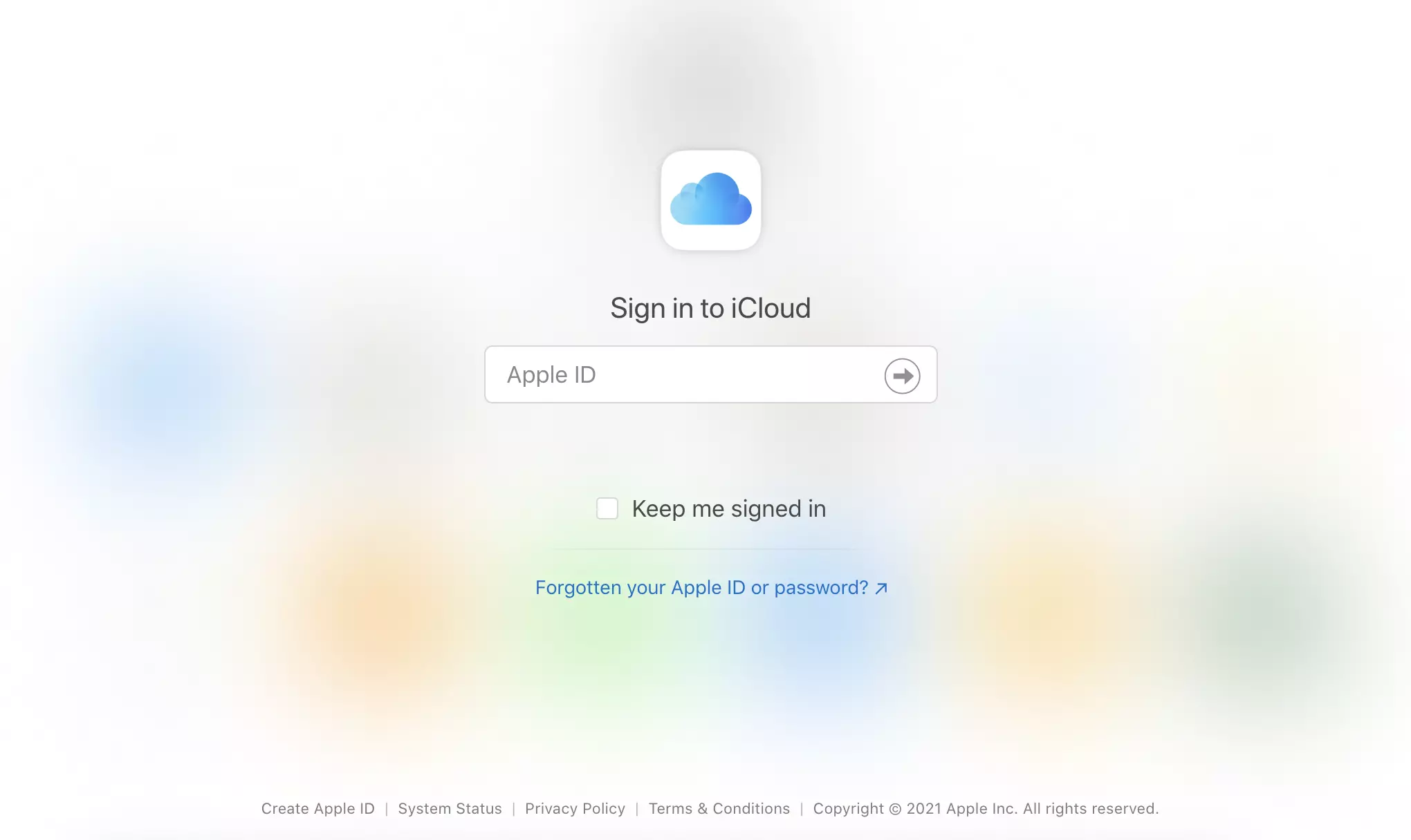 ログインオプション付きのiCloudウェブサイト