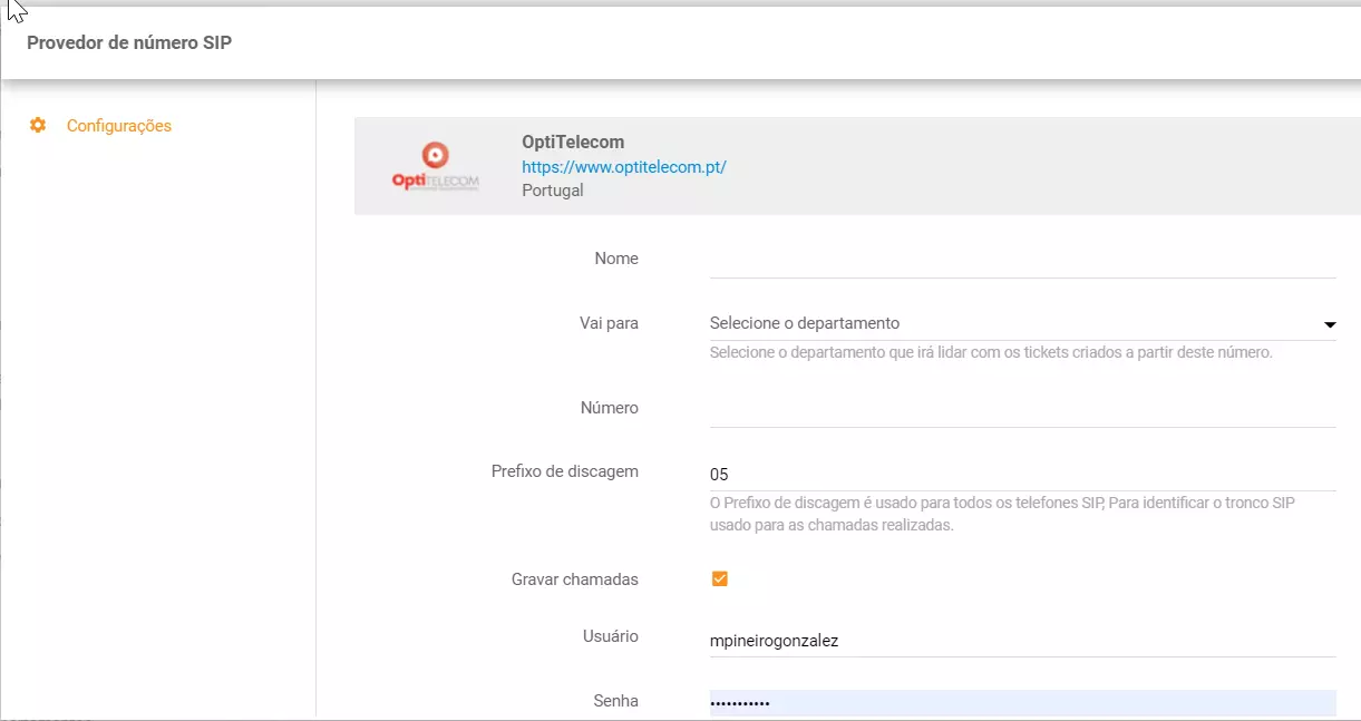 OptiTelecom電話番号を設定