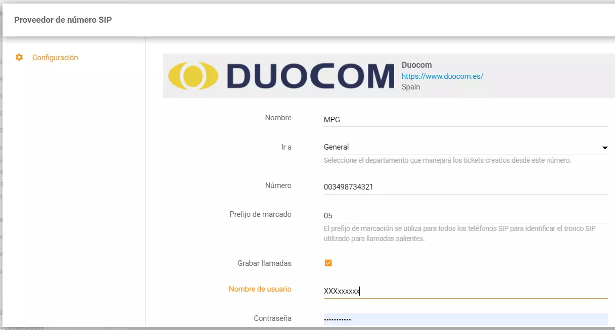 LiveAgentでDuocom電話番号を構成