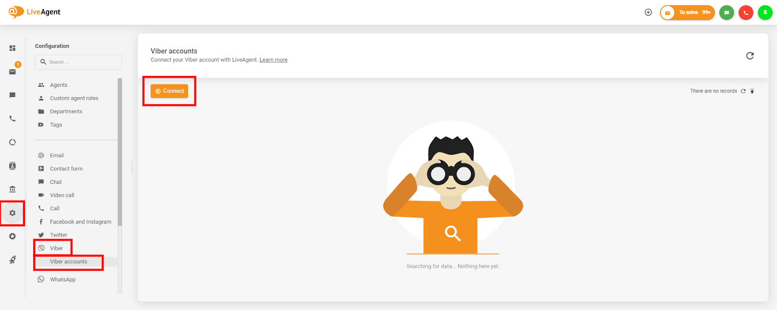 LiveAgent パネルで Viber 統合を見つける方法