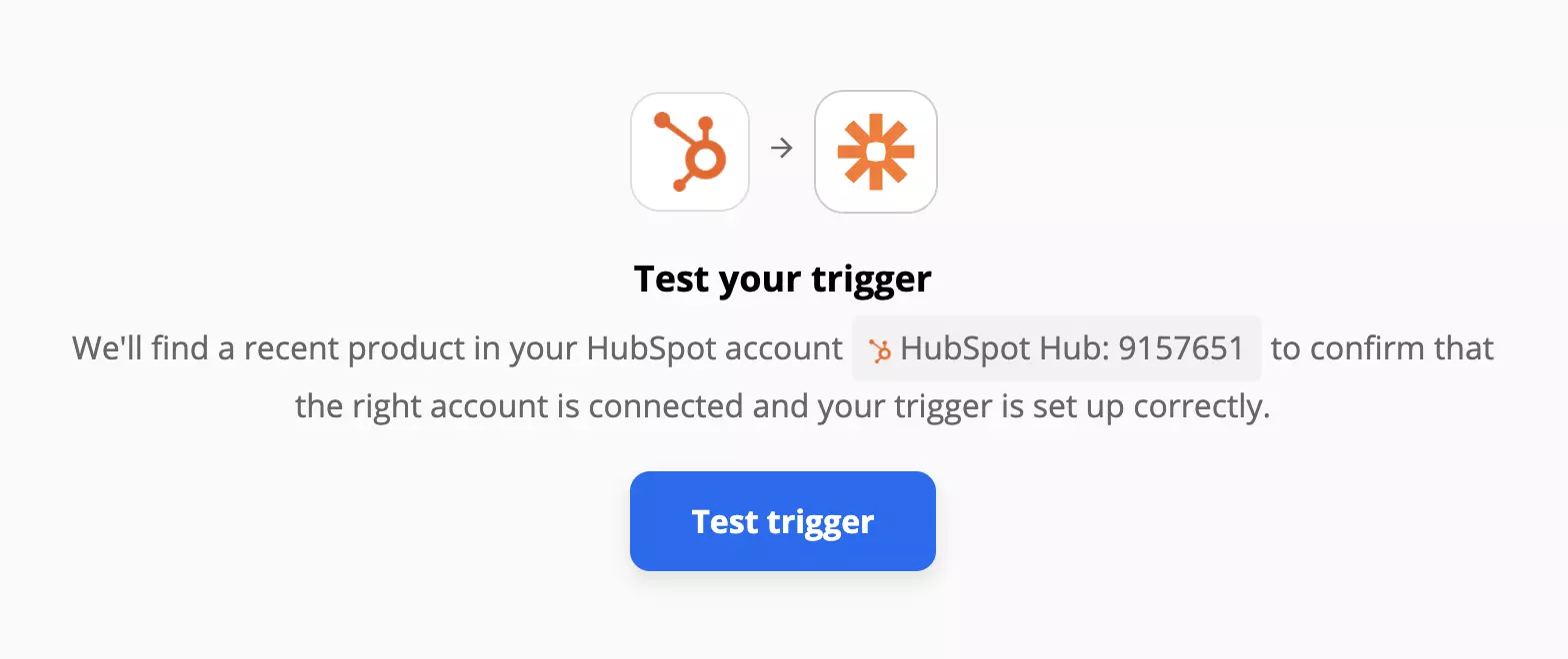 ZapierのHubSpotトリガーテスト