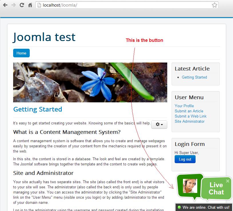 Joomlaライブチャットボタン表示