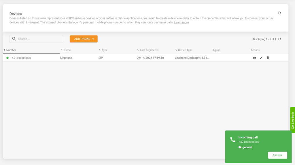 Linphone LiveAgent統合