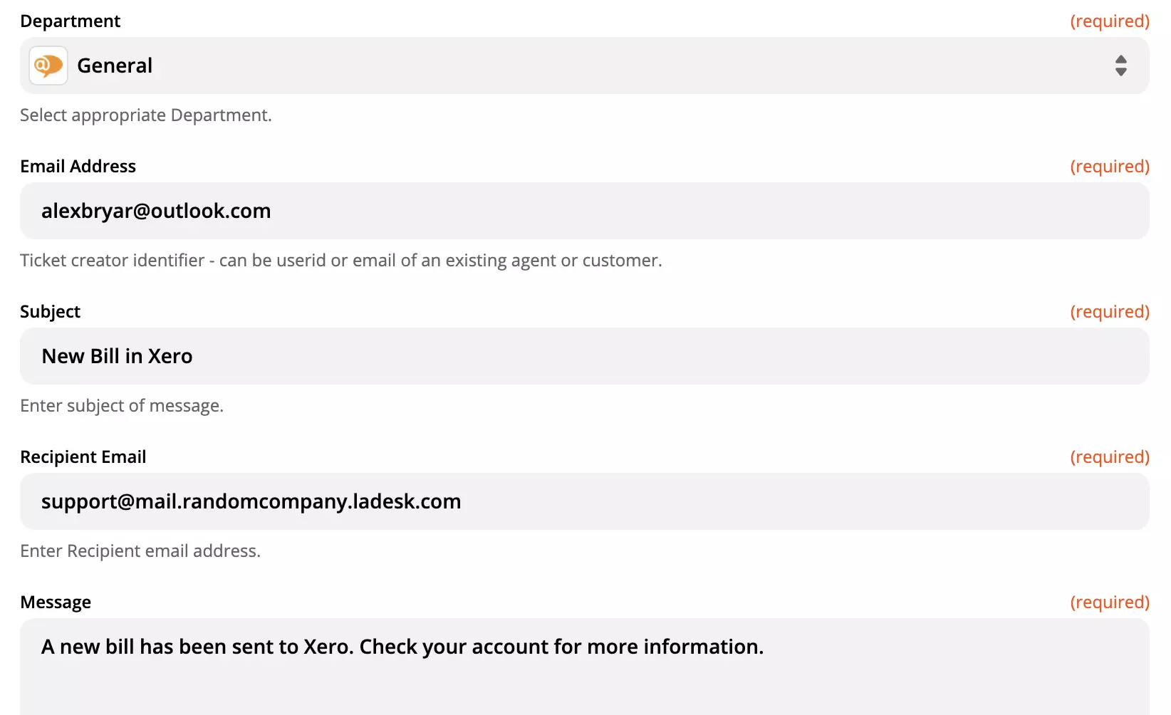 Zapierサイトのliveagentアクション構成オプション