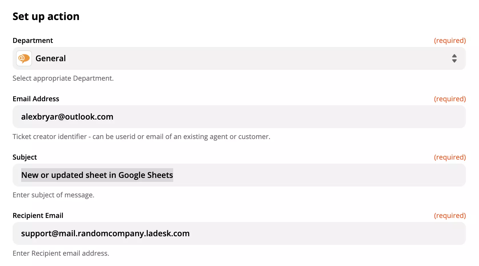 Google Sheets統合でのLiveAgentアクション設定