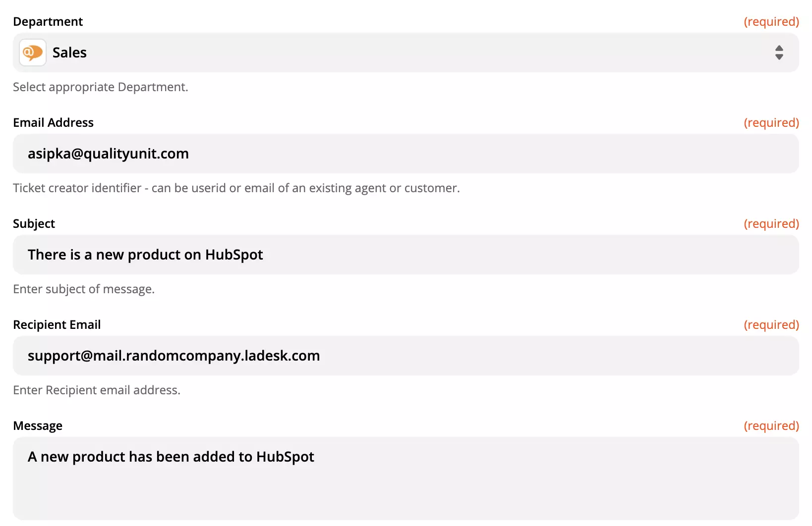 ZapierのLiveAgentアクション設定