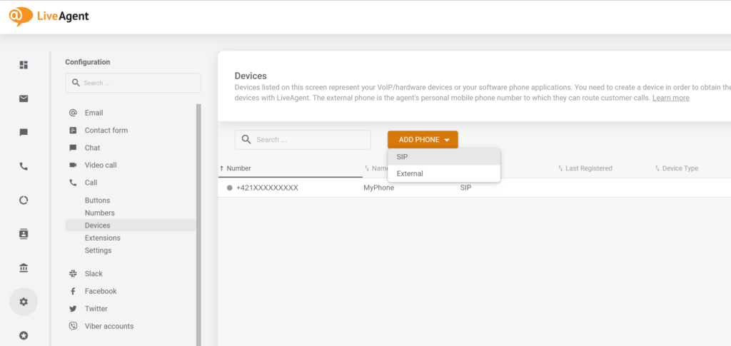 LiveAgent設定で新しいSIP電話を追加する方法
