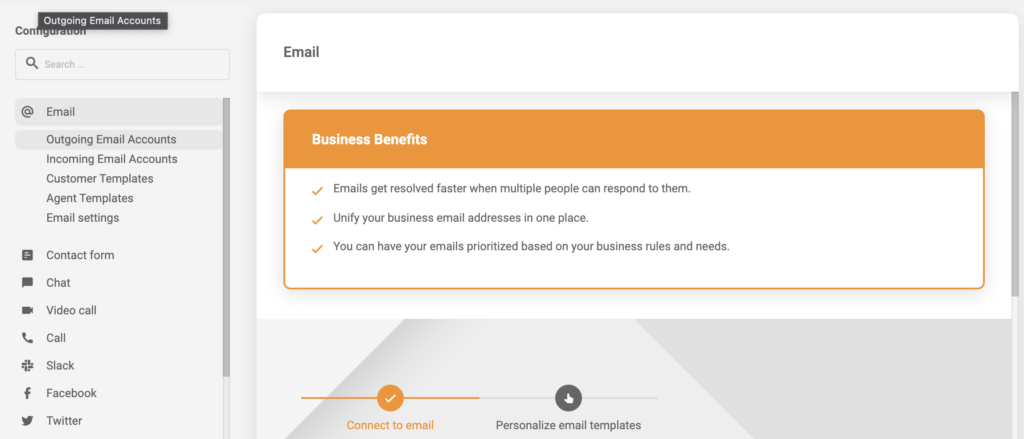 LiveAgentでの送信、受信、またはその両方のメールアカウント選択