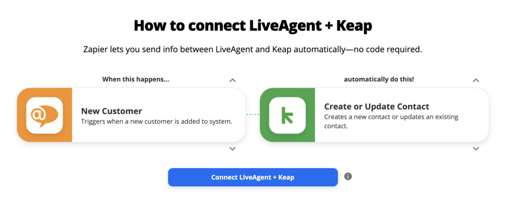 Zapier 上の LiveAgent と Keap 統合オプション