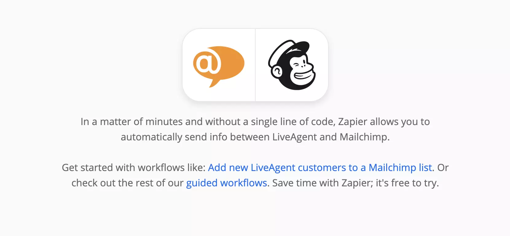 ZapierのLiveAgentおよびMailchimp統合ページ