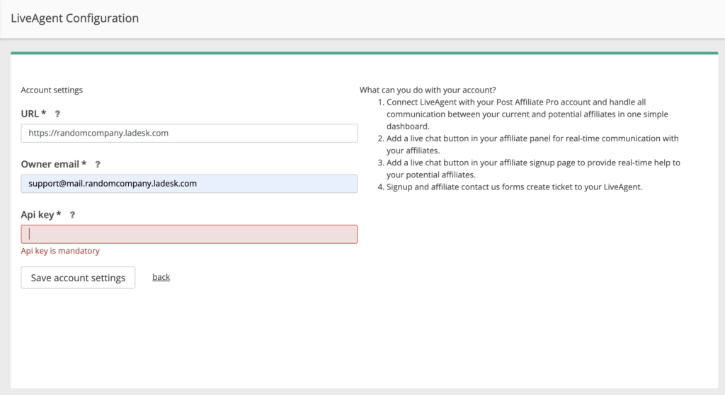 ライブチャット設定