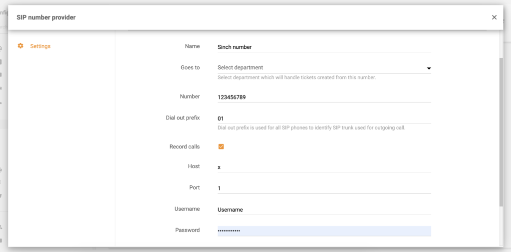 LiveAgentでのSinch番号の設定