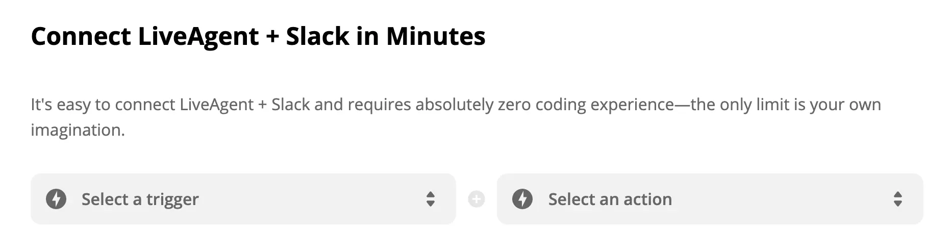Zapier上のLiveAgent + Slackトリガーとアクション選択