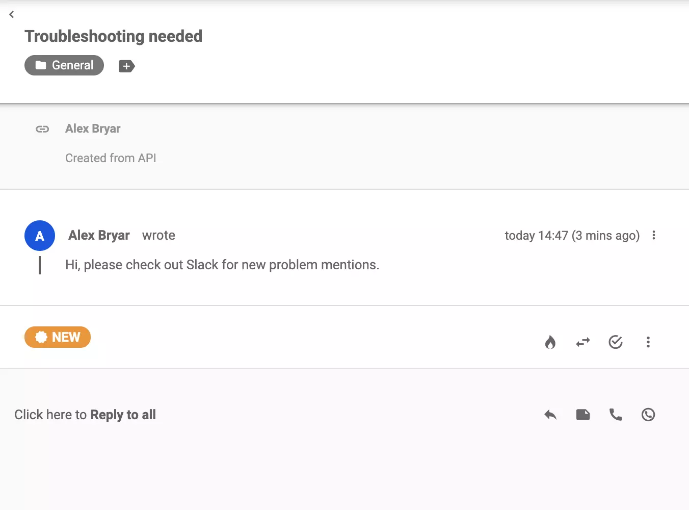 Slackにキーワードが表示された後、LiveAgentに送信されたチケット