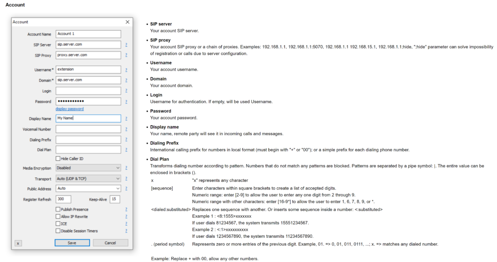 MicroSIP新しいアカウントを追加