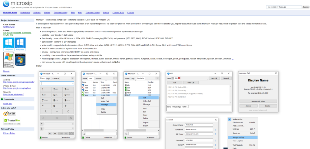 MicroSIPホームページ