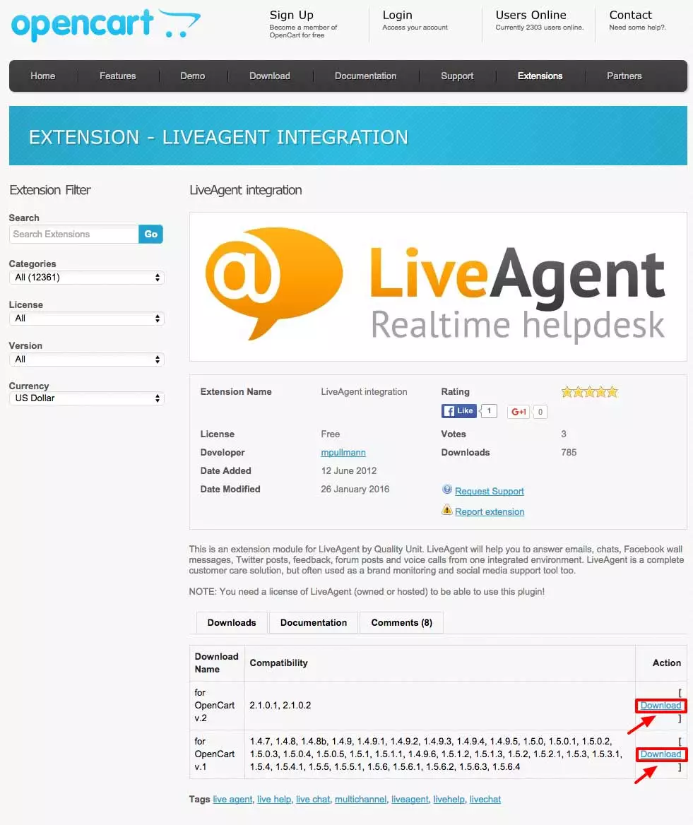OpenCart LiveAgent統合 - 拡張機能をダウンロード