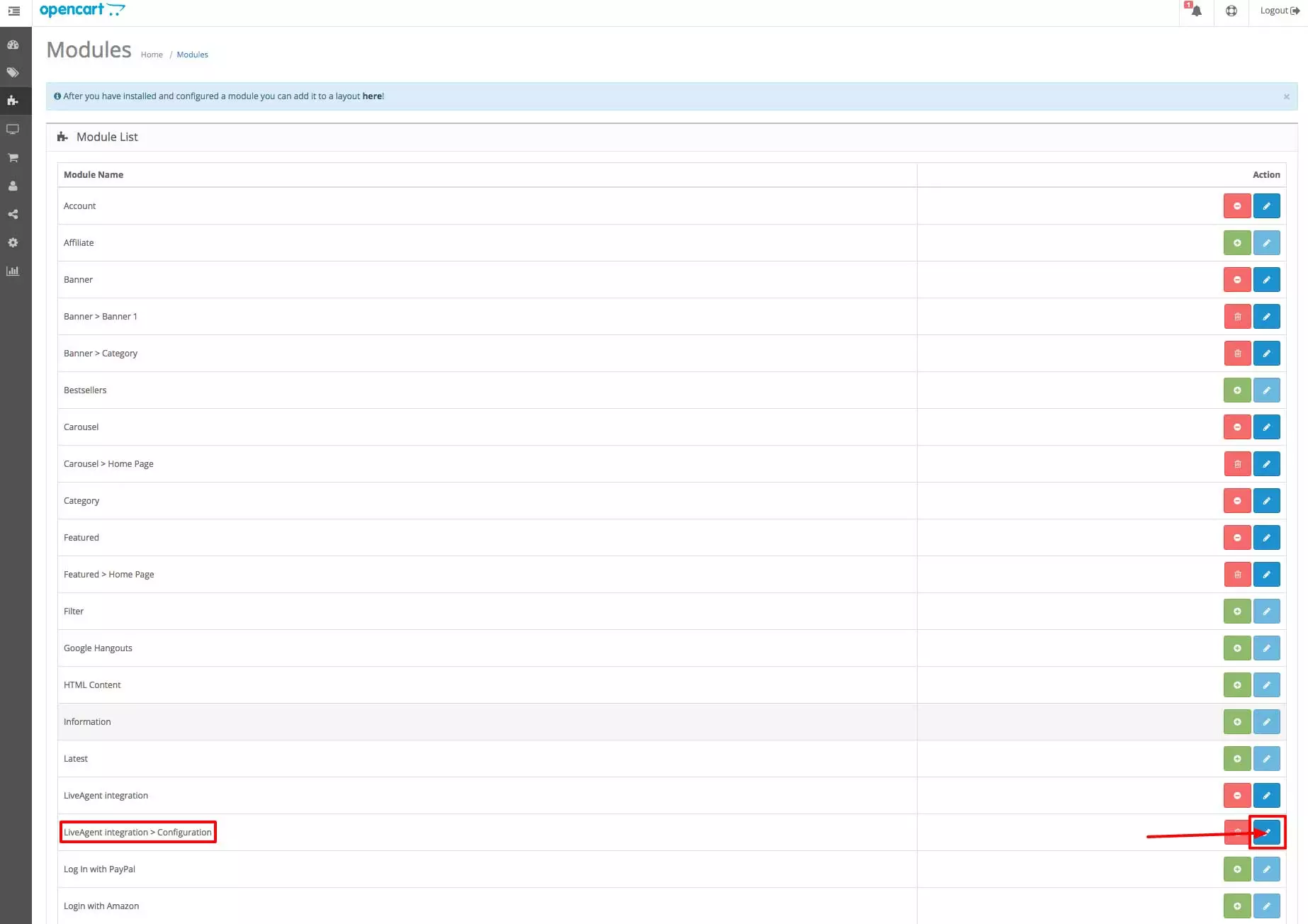 OpenCart LiveAgent統合 - 設定